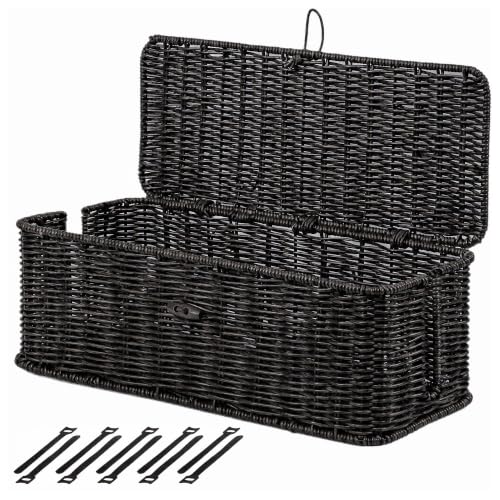 BROWNLILY Cable Management Box, Rattan Style Cord Organizer Cord Hider Outlet Covers Baby Proofing for Power Strip TV PC Router Charger Under Desk Storage with Lockable Lid and Cable Ties-Black, L - color: Black, size: L