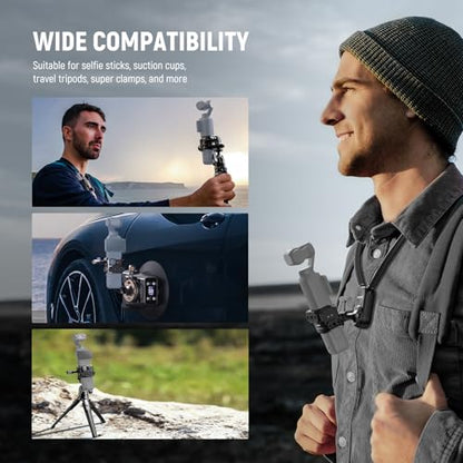 NEEWER Pocket 3 Cage, Aluminum Alloy Gimbal Video Recording Rig with Action Camera Extension Adapter 1/4" Threads Cold Shoe Compatible with DJI Osmo Pocket 3 Creator Combo, No Assembly Needed, AC009