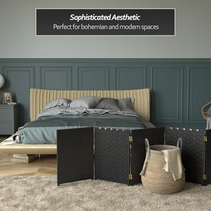 Red Lantern 2 ft. Short Woven Fiber Folding Screen - 6 Panel - Black - color: Black, size: 6 Panel