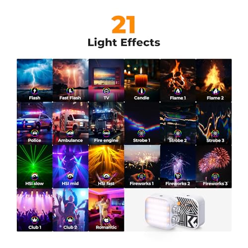 K&F CONCEPT RGB Video Light, 360° Full Color Portable Photography Light, LED Camera Light w 21 Light Effects, 2500K-9900K CRI 96+, 2000mAh Rechargeable Photography Lighting for Vlogging, Selfie, White - color: White