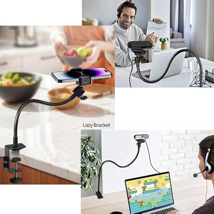 Webcam Stand Phone Holder Desktop Adjustable Gooseneck & Pole Video Clamp Stand Camera Mount for Cellphones, Logitech Webcam C922 C930e C920S C920 C615, Etc. (1/4" Threads, 7.5cm Clamp) - style: 7.5cm Clamp (Webcam Phone Stand)
