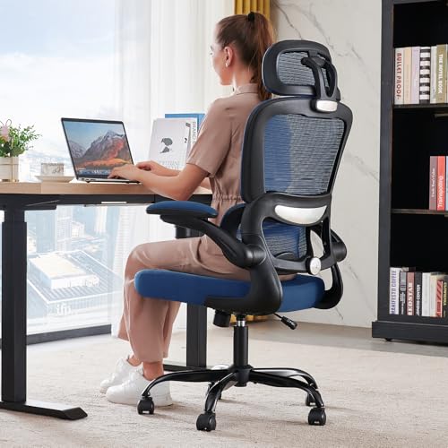 TRALT Office Chair Ergonomic Desk Chair, 330 LBS Home Mesh Office Desk Chairs with Wheels, Comfortable Gaming Chairs (1, Dark Blue) - color: Dark Blue
