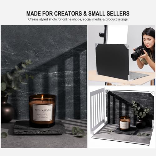 Product Photography Backdrop Kit, 11.7 x 16.5 in, 12 Double-Sided Backdrops | 24 photo background designs, foldable backdrop board and shadow props for food, skincare, jewelry and handmade products. - color: Dark