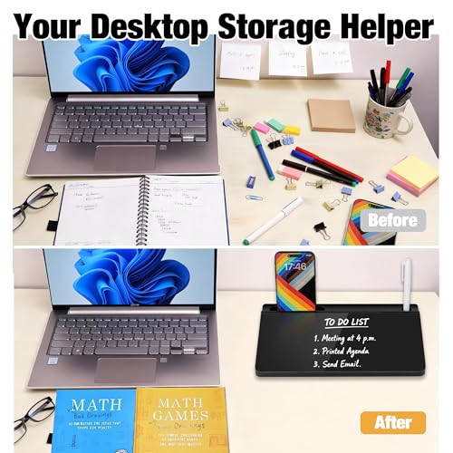 Small Glass Desktop Whiteboard 11.8×7”, Dry Erase Note Memo Board, Desk Organizer with Storage for Desk, Home, Study, Office, Black - color: Black Small Basic