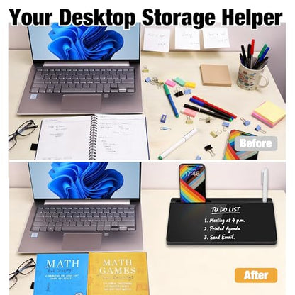 Small Glass Desktop Whiteboard 11.8×7”, Dry Erase Note Memo Board, Desk Organizer with Storage for Desk, Home, Study, Office, Black - color: Black Small Basic