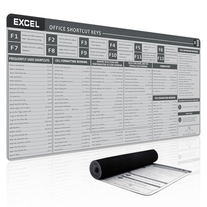 Baziabbo Office Desk Mat, Excel Cheat Sheet Keyboard Mat, Excel Shortcut Desk Pads,Non-Slip Excel Mousepad with Stitched Edges for Computer (Sheet Grey) - color: Sheet Grey