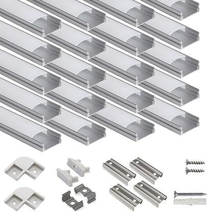 hunhun 20-Pack 3.3ft/1Meter U Shape LED Aluminum Channel System with Milky Cover, End Caps and Mounting Clips, Aluminum Profile for LED Strip Light Installations, Very Easy Installation