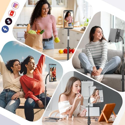 Aureday Adjustable Tripod Stand, 67” Height, Tablet Holder for iPad mini/Air/Pro, Kindle, Switch, Smartphones, 4.7”-12.9” Devices - color: Black