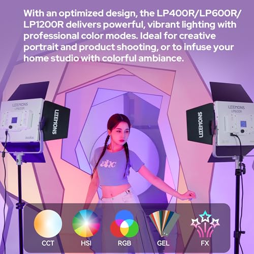 GODOX Litemons LP600R 60W RGB LED Video Light Panel,1800K-10000K,9270lux@0.5m,APP Control for Studio Photography Video Recording Live Streaming (LP600R)