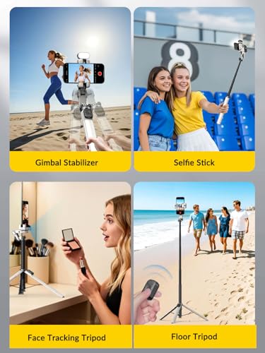 AOCHUAN 70.9” Auto-Open 4-in-1 Smartphone Gimbal for iPhone & Android, AI Face Tracking Phone Stabilizer(No App Needed) w/Magnetic Remote, 360° Rotating Gimbal, RGB Light& Built-in Tripod, M3Pro White - color: White