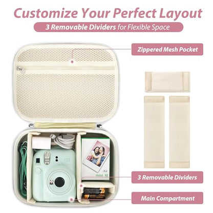 Hard Storage Case Compatible with Fujifilm Instax Mini 12/11/90/SQ1/SQ40/EVO Instant Camera, Holds Fuji Film & Accessories with 3 Dividers,Ideal for Home & Travel (White) - color: White