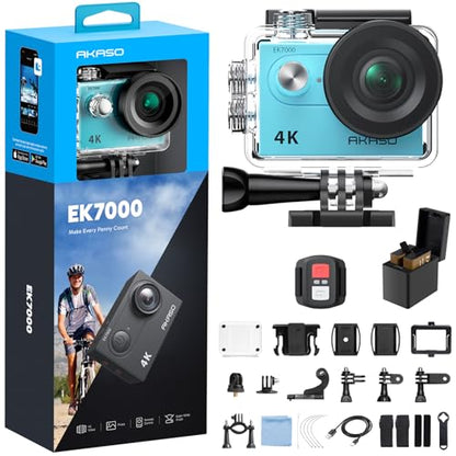 AKASO EK7000 4K30FPS 20MP WiFi Action Camera with EIS Ultra HD 131FT Waterproof Underwater Camera Remote Control 4X Zoom Support External Microphone Blue - color: Blue