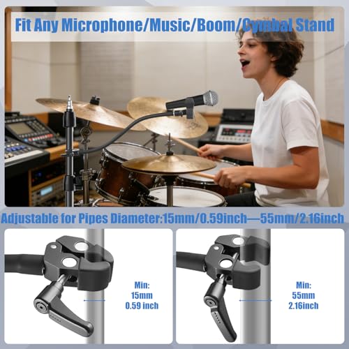 Gooseneck Microphone Stand, Flexible Microphone Holder with 2 Universal Mic Clip, Mic Stand Desk with 3/8" to 5/8" Adapter for Music Stand Tripod & Desktop, Podcast, Live Streaming, Recording Studio