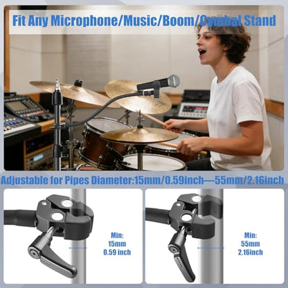 Gooseneck Microphone Stand, Flexible Microphone Holder with 2 Universal Mic Clip, Mic Stand Desk with 3/8" to 5/8" Adapter for Music Stand Tripod & Desktop, Podcast, Live Streaming, Recording Studio