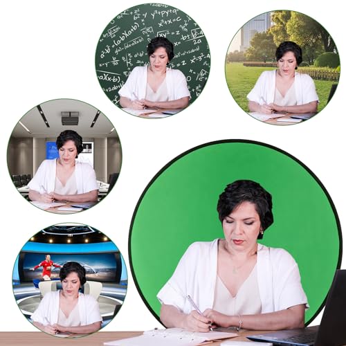 Cosmos 1 Pc Green Screen Backdrop 43 in / 110 cm Diameter Foldable Portable Photography Background Green Screen Chroma Key Backdrop for Photography Photo Video Studio, Live Streaming, Video Meeting - color: Green Screen