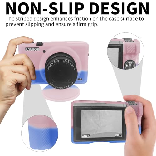 G7X Mark III Case, Soft Silicone Protective Case Cover for Canon Powershot G7X Mark III Digital Camera, Durable Camera Body Skin Protector with Removable Lens Cover, Pink Blue - color: Pink Blue