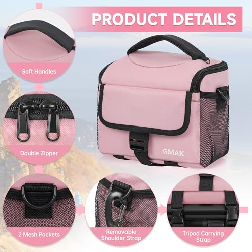 GMAK Camera Carrying Bag, Anti-Shock Camera Case Bag with Water-resistant Rain Cover Compatible for Canon EOS R50 M50 Powershot SX540 SX70, Nikon Coolpix L340 B700 P610, Sony a6100 a6400, Fuji XS10 - color: Pink, size: Small