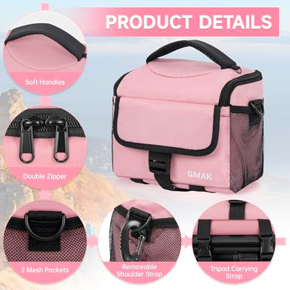 GMAK Camera Carrying Bag, Anti-Shock Camera Case Bag with Water-resistant Rain Cover Compatible for Canon EOS R50 M50 Powershot SX540 SX70, Nikon Coolpix L340 B700 P610, Sony a6100 a6400, Fuji XS10 - color: Pink, size: Small