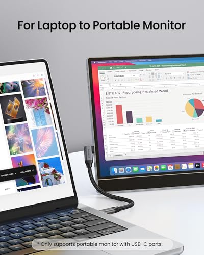 Silkland USB C Monitor Cable Right Angle 10FT, 8K@30Hz 5K/4K@60Hz Display, 20Gbps Data Transfer, 90 Degree USB C 3.2 Gen 2x2 Video Cable, 240W Charging for iPhone 17,MacBook, Portable Monitor, Carplay - size: 10 Feet