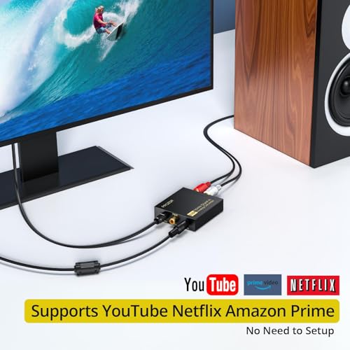 PROZOR 192Khz Digital to Analog Audio Converter Support 5.1CH Optical to RCA Converter with Magnetic Ring Power Cord Digital Toslink SPDIF to Analog L/R RCA 3.5mm Adapter for HDTV Blu-Ray DVD PS3 PS4 - size: Aluminum Alloy Shell, style: 5.1CH Dolby Digita