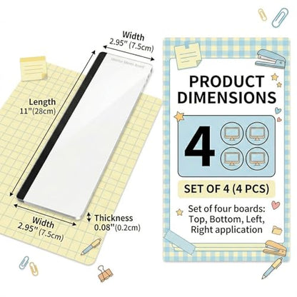JJUNW 4 Pcs Monitor Memo Board, Computer Monitor Sticky Note Holder Acrylic Desk Accessories, Transparent Side Note Desktop Memo Board for Office Home Desktop
