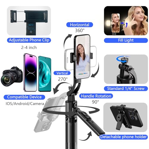Auto Face Tracking Tripod with Light, 63" Foldable Selfie Stick for iPhone, Phone Tripod Stand with Remote, Phone Holder Tripod for TikTok Content Creator Vlog Video Recording - size: Tracking Tripod with 2 Square Light