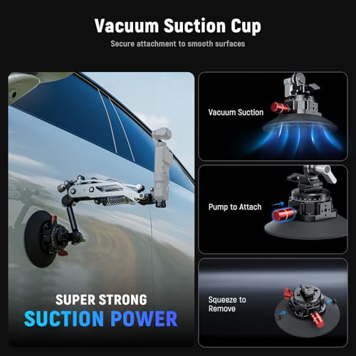 NEEWER Vacuum Suction Cup Car Mount for Action Camera with Hydraulic Boom Arm, NATO Rail, Compatible with DJI Osmo Pocket 3 Insts360 X5 X4 X3 Hero Adapter Holder, 18oz/500g Max Load, GA022 - style: GA022