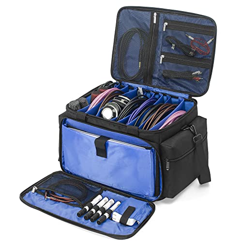 AKOZLIN Cable File Bag with Detachable Dividers for DJ Gear, Sound Instrument Accessories - color: Blue-Black, size: 5 Dividers-13"x8"x7"