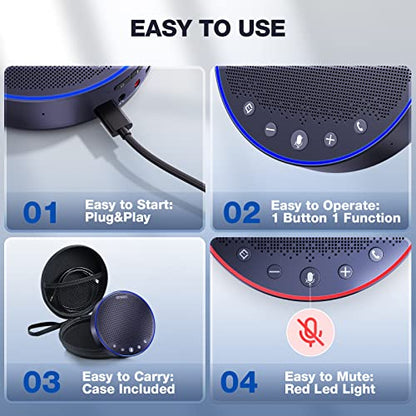 EMEET M3 Conference Speaker and Microphone, Zoom Certified Bluetooth Speakerphone with 4 AI Mics 360° Voice Pickup, 18H Talk Time, USB 2.0&Bluetooth 5.0 with Daisy Chain for 20 People for Zoom Teams - style: M3-12 People