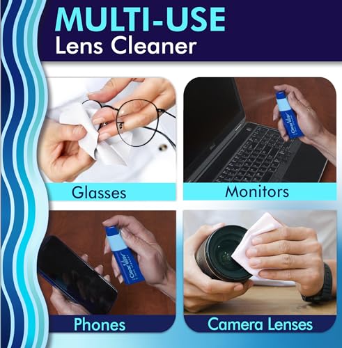 Portable Lens Cleaner Kit – Eyeglass Lens Cleaner Spray Kit with Refillable Spray + Microfiber Cloth, Compact Eyeglass Cleaners Spray, Safe for All Lenses, Travel Size Cleaning Set
