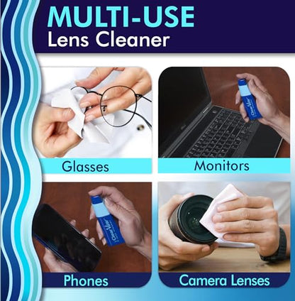 Portable Lens Cleaner Kit – Eyeglass Lens Cleaner Spray Kit with Refillable Spray + Microfiber Cloth, Compact Eyeglass Cleaners Spray, Safe for All Lenses, Travel Size Cleaning Set