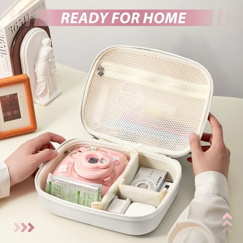 Hard Storage Case Compatible with Fujifilm Instax Mini 12/11/90/SQ1/SQ40/EVO Instant Camera, Holds Fuji Film & Accessories with 3 Dividers,Ideal for Home & Travel (White) - color: White