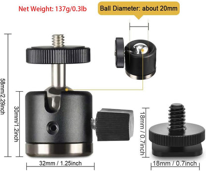 UTEBIT 20mm Mini Ball Head Tripod Head Mount with 1/4" hot Shoe, Black | 360° Rotatable Camera Mount Adapte Aluminium Ball Heads Compatible with Tripods, Monopods, HTC Vive, SLR Cameras Load 2.5lb - style: 20mm Ball Head