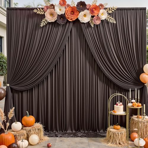 10ftx12ft Brown Backdrop Curtains for Wedding-Wrinkle Free Backdrops Curtain Drapes Fabric Decorations Photo Back Drop Cloth for Baby Shower Photography Stage Reception 2Panels 12ft(H) x 5ft(W) - color: Brown, size: W5' x H12'(2 panels)