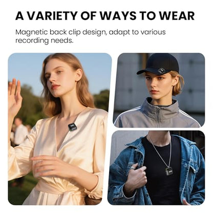 Wireless Lavalier Microphone for iPhone and Android(Lightning & USB-C),Lapel Mini Mic with 3-Level AI Noise Reduction,Wireless Mic with Magnetic Sheet for Video Recording,Vlog,YouTube