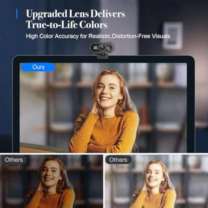 1080P Webcam with AF Auto-Focus, Independent ISP Noise Reduction & Dual Noise-Canceling Mics, Plug&Play Computer Camera for Zoom/Teams/Facetime