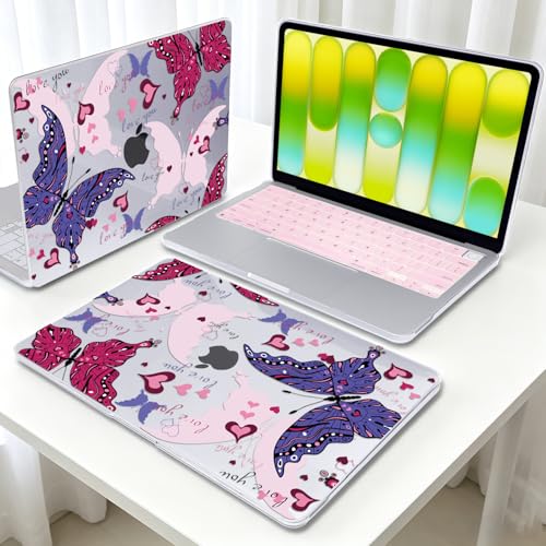 Love Butterfly Pattern Hard Case for 2026 MacBook Neo 13 A18 Pro A3404 Full Protective Kit with Keyboard Cover Screen Protector Dust Plugs Webcam Cover - color: Love Butterfly