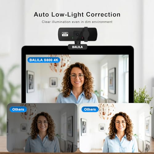4K Webcam for PC/Laptop/Mac, 2 Mics Noise Reduction, Fixed Focus, 90° FOV, Auto Light Correction, Privacy Cover, Plug & Play USB Computer Camera for Zoom/Teams/Facetime/YouTube/Google Meet