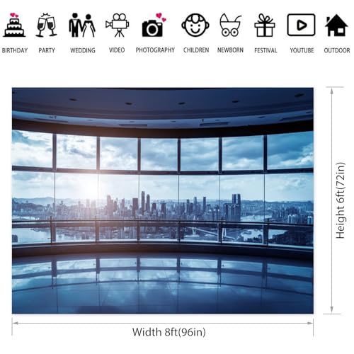8x6ft Business Office Window Backdrop Modern City View Office Video Conference Photography Background Home Office Indoor Decor Banner Adult Man Woman Artistic Portrait Photo Studio Prop - size: 8x6ft