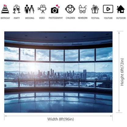 8x6ft Business Office Window Backdrop Modern City View Office Video Conference Photography Background Home Office Indoor Decor Banner Adult Man Woman Artistic Portrait Photo Studio Prop - size: 8x6ft