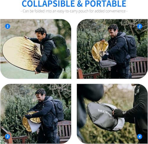 NEEWER 43 Inch/110 Centimeter Light Reflector Diffuser 5 in 1 Collapsible Multi Disc with Bag - Translucent, Silver, Gold, White, and Black for Studio Photography Lighting Outdoor - size: 110cm