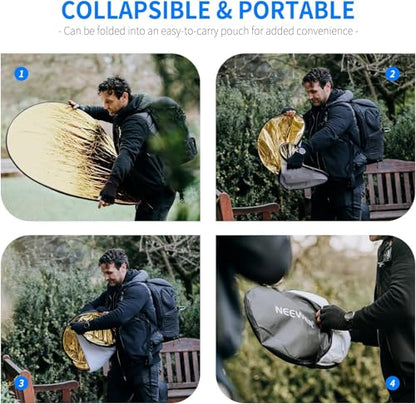 NEEWER 43 Inch/110 Centimeter Light Reflector Diffuser 5 in 1 Collapsible Multi Disc with Bag - Translucent, Silver, Gold, White, and Black for Studio Photography Lighting Outdoor - size: 110cm
