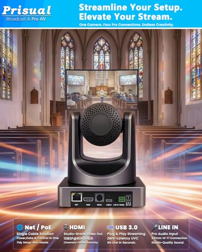 Prisual NDI 6.1.1 PTZ Camera, Ai Auto-Tracking, 20x Optical Zoom LAN USB3.0 PoE HDMI PTZ Camera for Church Services Worship Education Live Events(Official NDI Certified) PT20X-UL-N - color: Metallic Gray