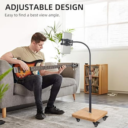 wishacc Tablet Floor Stand for Bed - Gooseneck Tablet Holder Mount with Adjustable Height and 4 Wheels, Compatible with iPad mini Air Pro 12.9/9.7, Galaxy Tab, Kindle, Cell Phones (4.7"-13") - size: 11.6 x 11.6 inches