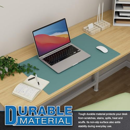 K KNODEL Small Office Leather Desk Mat, Mouse and Keyboard Pad, Computer and Laptop Mat, Desktop Protector and Cover, Writing Pad and Blotter (23.6"x13.8", Green) - color: Green, size: 23.6" x 13.8"