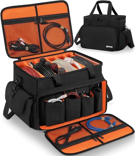 IBVIVIC DJ Cable File Bag with 6 Detachable Dividers High Capacity Gig Cable Bag for Cords,DJ Gear,Sound Instrument and Accessories - color: Orange Black, size: 14L x 12W x 10H inch