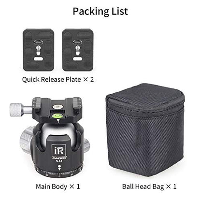 Low Profile Tripod Ball Head-INNOREL N44,Panoramic CNC Metal Camera Tripod Ball Head with Two 1/4" Screw Arca Swiss Quick Release Plates for Tripod,Monopod,DSLR,Camcorder,Max Load 55lbs/25kg - size: N44-Sliver