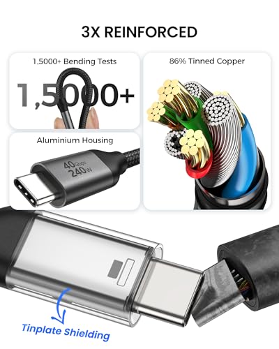 Silkland Right Angle USB 4 Cable for Thunderbolt 4 [4FT/1.2M], 40Gbps Data Sync, 8K/5K@60Hz, 240W Fast Charging, 90 Degree USB C Thunderbolt Cable, Compatible for MacBook, iPhone 17, iPad, SSD, Dock - size: 4 Feet