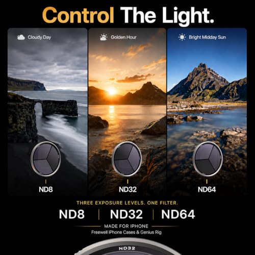 Freewell 3-in-1 Magnetic Split Neutral Density Filter - ND8, ND32 & ND64 Compatible with Freewell iPhone Cases & Genius Rig Cage - style: 3 in 1 ND