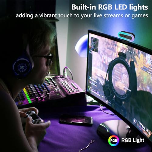 2k Webcam with Ring Light/Microphone,PC Gaming Computer Camera | PC Webcam with RGB Light/Cover/Tripod,Autofocus,65°FOV,Plug and Play USB C Web Camera for Laptop Streaming/Zoom Meeting